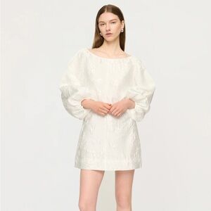NWT CLEA Winslow Dress - Elegant White Textured Puff-Sleeve Mini Dress